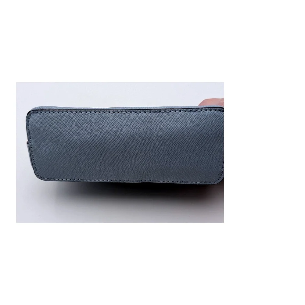 Michael Kors Cindy Travel Pouch Saffiano Leather Dome Cosmetic Bag Light Blue